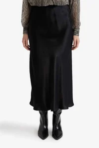 DeFacto A-Line Normal Waist Satin Midi Black Women's Skirt B1867AX/BK27 - Image 4