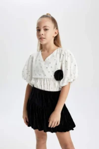 DeFacto Girls' Short Sleeve Patterned Blouse - Image 3