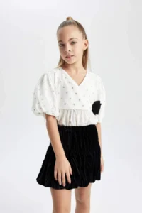 DeFacto Girls' Short Sleeve Patterned Blouse - Image 4