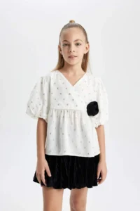 DeFacto Girls' Short Sleeve Patterned Blouse - Image 5