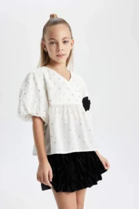 DeFacto Girls' Short Sleeve Patterned Blouse - Image 6