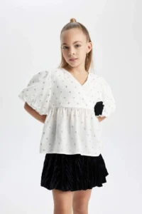 DeFacto Girls' Short Sleeve Patterned Blouse - Image 7