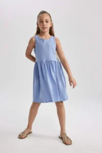 DeFacto Girl's Crew Neck Basic Straight Sleeveless Summer Dress - Image 2