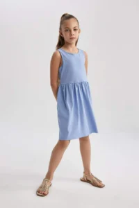 DeFacto Girl's Crew Neck Basic Straight Sleeveless Summer Dress - Image 3