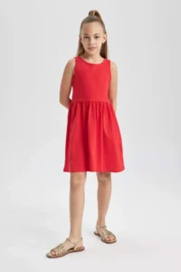 DeFacto Girls' Basic Plain Sleeveless Dress - Image 3