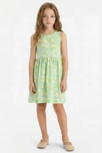 DeFacto Crew Neck Patterned Sleeveless Summer Dress Girl