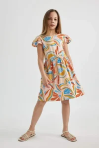 DeFacto Girls' Patterned Short Sleeve Dress - Image 2
