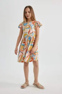DeFacto Girls' Patterned Short Sleeve Dress - Image 3