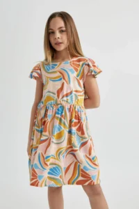 DeFacto Girls' Patterned Short Sleeve Dress - Image 4