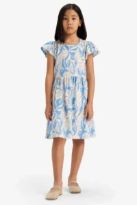 DeFacto Crew Neck Patterned Short Sleeve Summer Dress Girl - Image 2