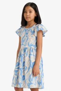 DeFacto Crew Neck Patterned Short Sleeve Summer Dress Girl - Image 3