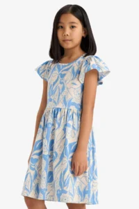 DeFacto Crew Neck Patterned Short Sleeve Summer Dress Girl - Image 4