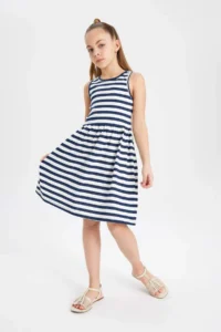 DeFacto Girls' Sleeveless Striped Dress - Image 2