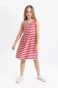 DeFacto Girls' Sleeveless Striped Dress