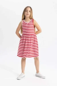 DeFacto Girls' Sleeveless Striped Dress - Image 2