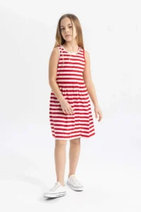 DeFacto Girls' Sleeveless Striped Dress - Image 3