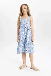 DeFacto Girls' Patterned Penye Sleeveless Dress