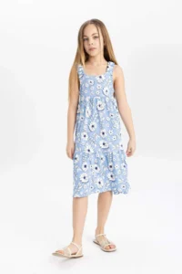 DeFacto Girls' Patterned Penye Sleeveless Dress - Image 2