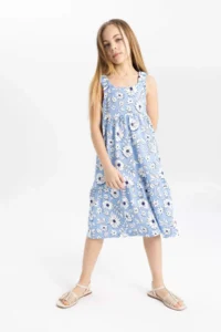 DeFacto Girls' Patterned Penye Sleeveless Dress - Image 3