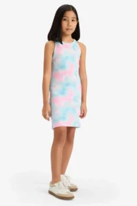 DeFacto Batik Patterned Ribbed Camisole Sleeveless Summer Dress Girls - Image 2