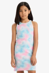 DeFacto Batik Patterned Ribbed Camisole Sleeveless Summer Dress Girls - Image 3