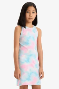 DeFacto Batik Patterned Ribbed Camisole Sleeveless Summer Dress Girls - Image 4