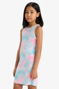 DeFacto Batik Patterned Ribbed Camisole Sleeveless Summer Dress Girls - Image 5