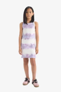 DeFacto Batik Patterned Ribbed Camisole Sleeveless Summer Dress Girls