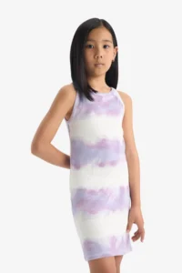 DeFacto Batik Patterned Ribbed Camisole Sleeveless Summer Dress Girls - Image 3