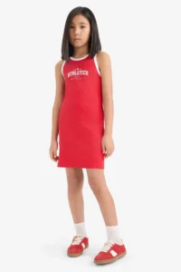 DeFacto Printed Ribbed Camisole Sleeveless Summer Dress Girls