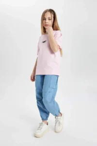 DeFacto Girl's Cargo Fit Elastic Banded Leg Jean Trousers - Image 2