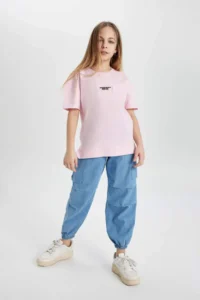 DeFacto Girl's Cargo Fit Elastic Banded Leg Jean Trousers - Image 3