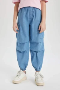 DeFacto Girl's Cargo Fit Elastic Banded Leg Jean Trousers - Image 4