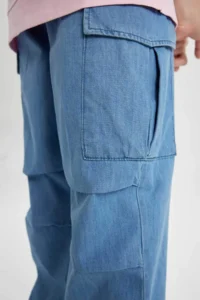 DeFacto Girl's Cargo Fit Elastic Banded Leg Jean Trousers - Image 6