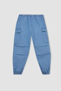 DeFacto Girl's Cargo Fit Elastic Banded Leg Jean Trousers - Image 8