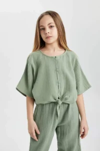 DeFacto Front Tie Short Sleeve Blouse Girl