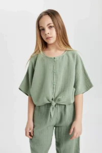 DeFacto Front Tie Short Sleeve Blouse Girl - Image 3