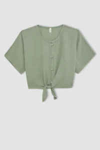 DeFacto Front Tie Short Sleeve Blouse Girl - Image 6