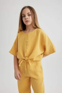 DeFacto Front Tie Short Sleeve Blouse Girl - Image 4