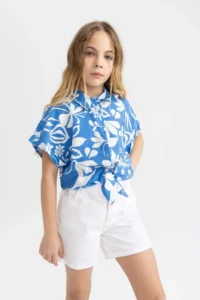 DeFacto Crop Short Sleeve Patterned Shirt Girl - Image 4