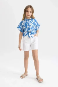 DeFacto Crop Short Sleeve Patterned Shirt Girl - Image 5