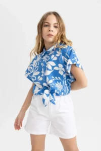 DeFacto Crop Short Sleeve Patterned Shirt Girl - Image 7