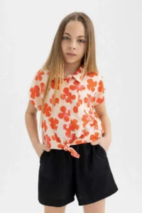 DeFacto Girl's Crop Patterned Short Sleeve Shirt - Image 3