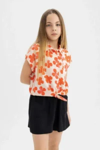 DeFacto Girl's Crop Patterned Short Sleeve Shirt - Image 4