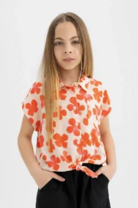 DeFacto Girl's Crop Patterned Short Sleeve Shirt - Image 5