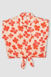 DeFacto Girl's Crop Patterned Short Sleeve Shirt - Image 8