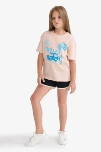 DeFacto Girls' Elastic Waist Basic Plain Shorts