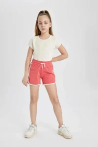 DeFacto Girls' Elastic Waist Basic Plain Shorts - Image 2