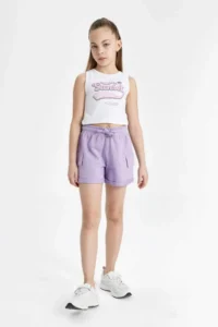 DeFacto Girls' Elastic Waist Basic Plain Shorts - Image 2