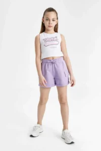 DeFacto Girls' Elastic Waist Basic Plain Shorts - Image 3
